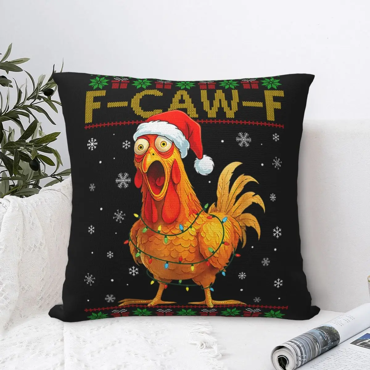 Pillow Case F-Caw-F Funny Chicken Humor Rooster Christmas Soft Pillow Cover Kawaii Cushion Cover  Pillowcases Home Decoration