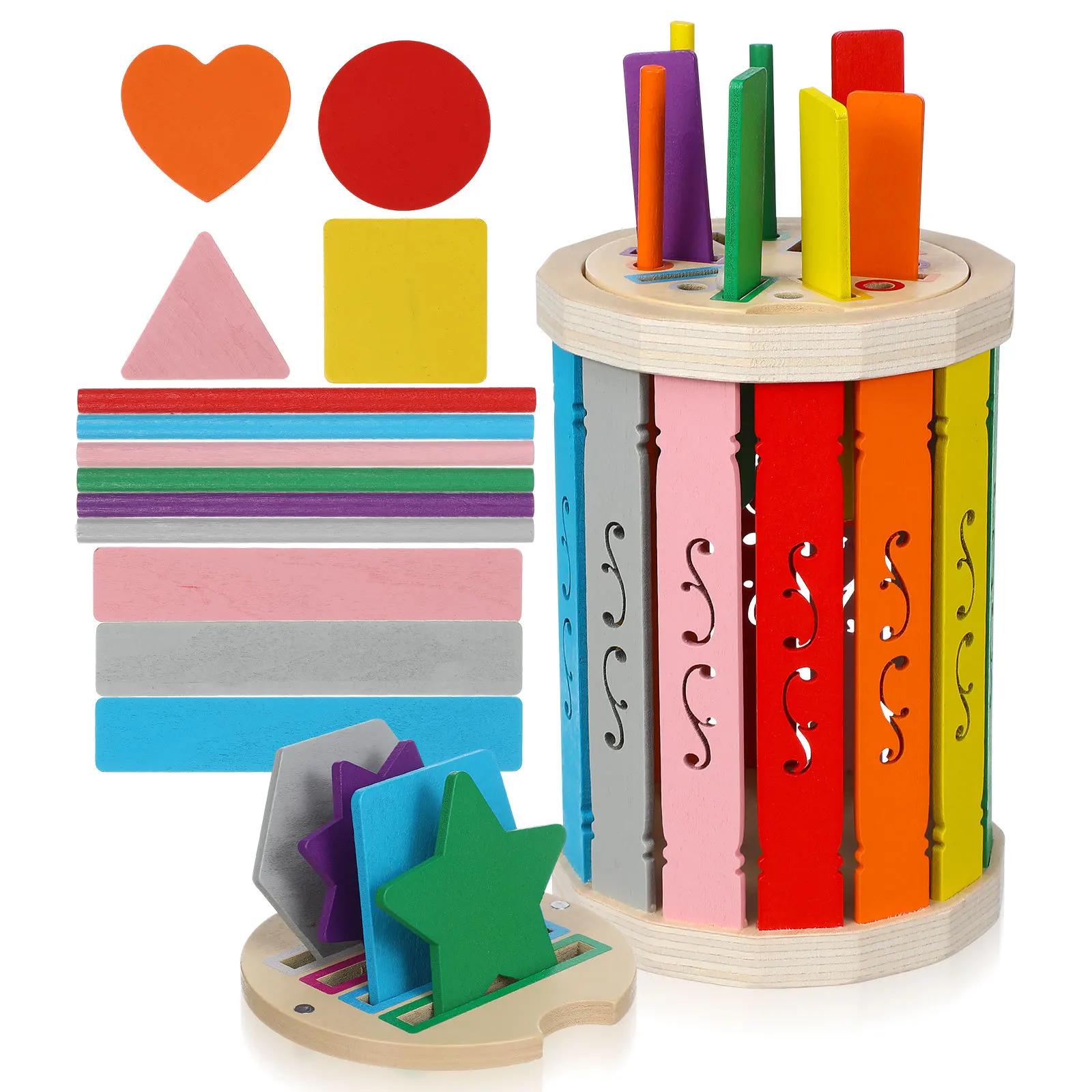 1Set Baby Color Sorting Cup Wooden Montessori Toddler Playroom Essential Color Classification Activity Fine Motor Skills