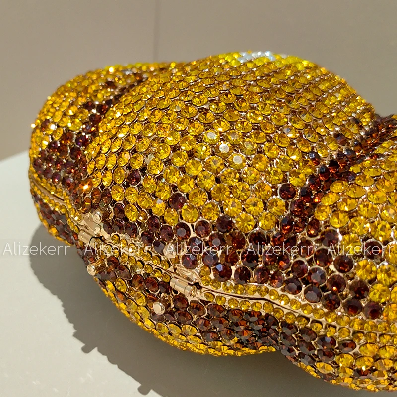Pumpkin Crystal Evening Bags Women Luxury Designer Gorgeous Diamond Metal Clutch Purses And Handbags Halloween Party - view 5