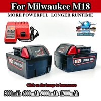 For Milwaukee M18 M18B6 18V XC 18.0Ah 12Ah 9Ah Li-ion Battery 48-11-1860 /Charger rechargeable battery