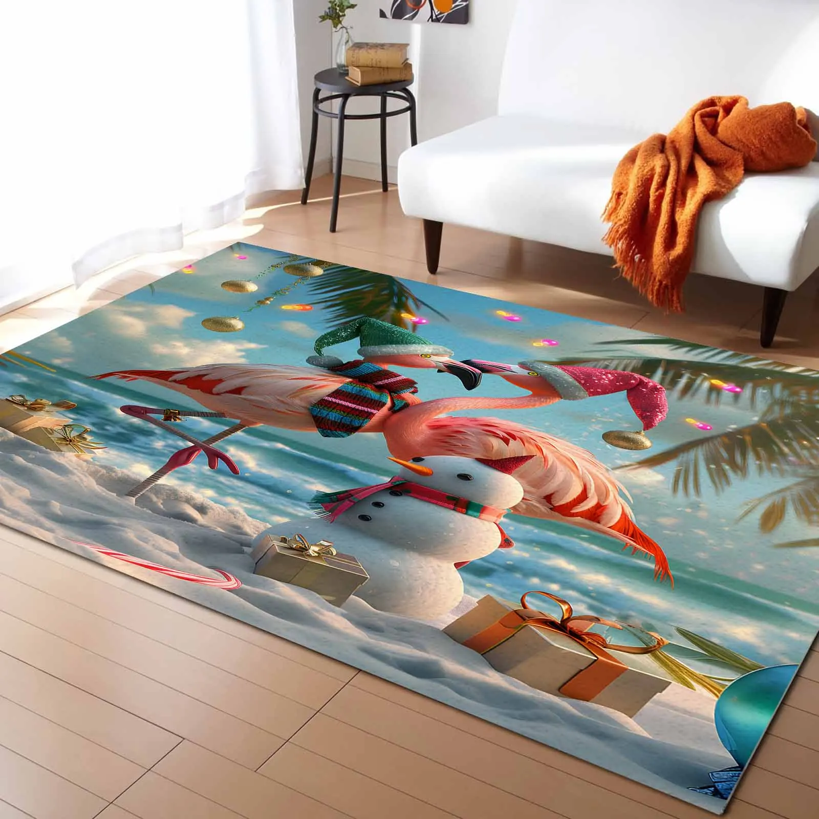 

Christmas Beach Palm Tree Snowman Flamingo Living Room Floor Mat Children's Room Bedroom Bedside Carpet Kitchen Door Mat