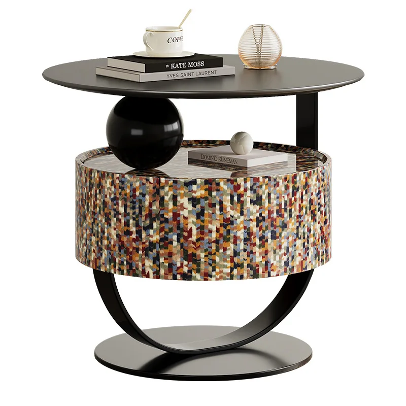 

Italian minimalist creative bedside table bedroom small solid wood color storage cabinet light luxury premium