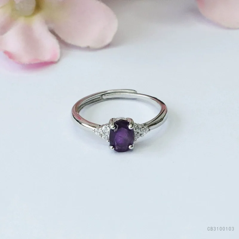 

Natural amethyst ring purple colored treasure ring retro jewelry