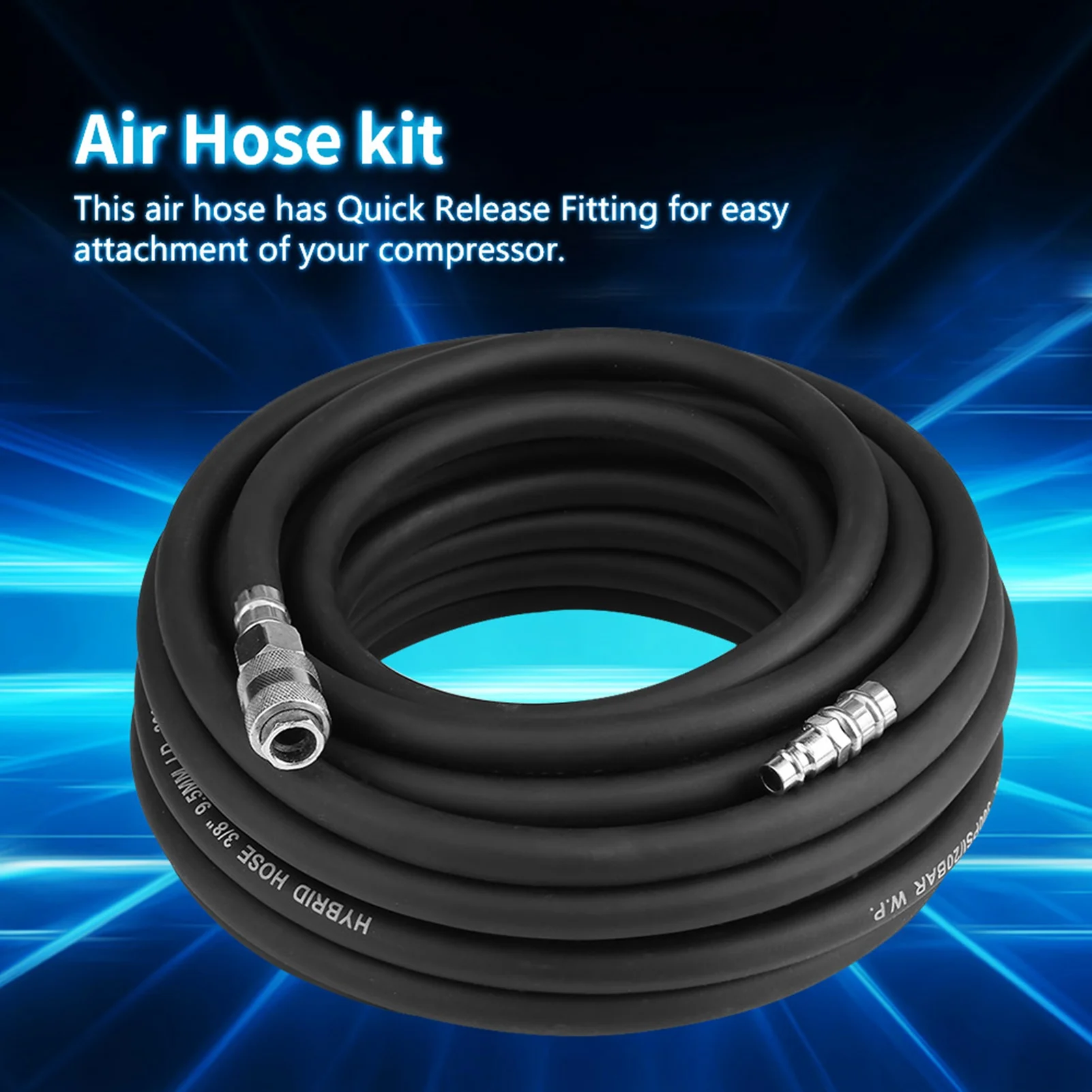 15M Flexible Rubber Pneumatic Air Hose with 5‑Piece Compressor Accessory Kit Tool Air Hose kit Air Compressor Hose Accessory