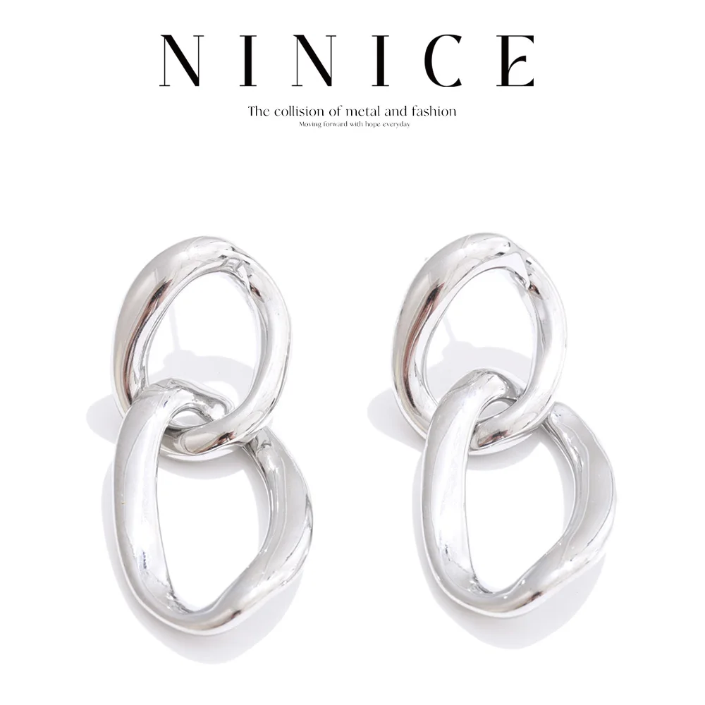 

NiNice Earrings Double Rings Circles Geometric Pendants Design Sense Personalized Waterproof Gifts New Wholesale