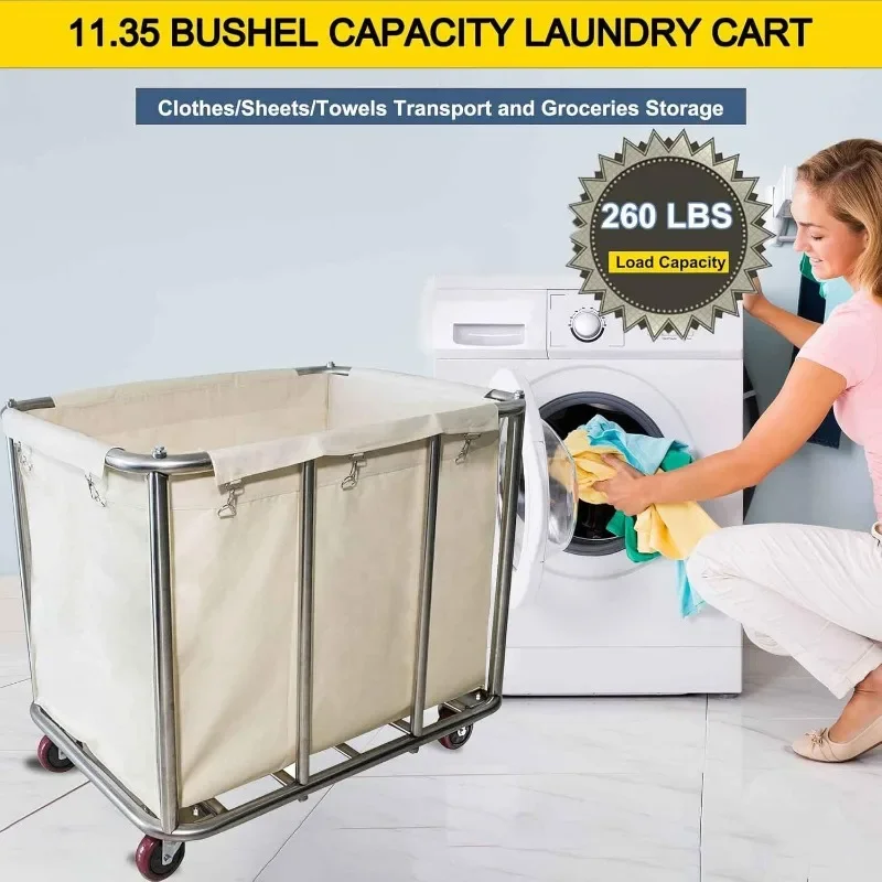 Bushel Large Industrial Rolling Laundry Hamper with 4 Inch Wheels,Home Heavy Duty Laundry Baskets with Stainless Steel Frame