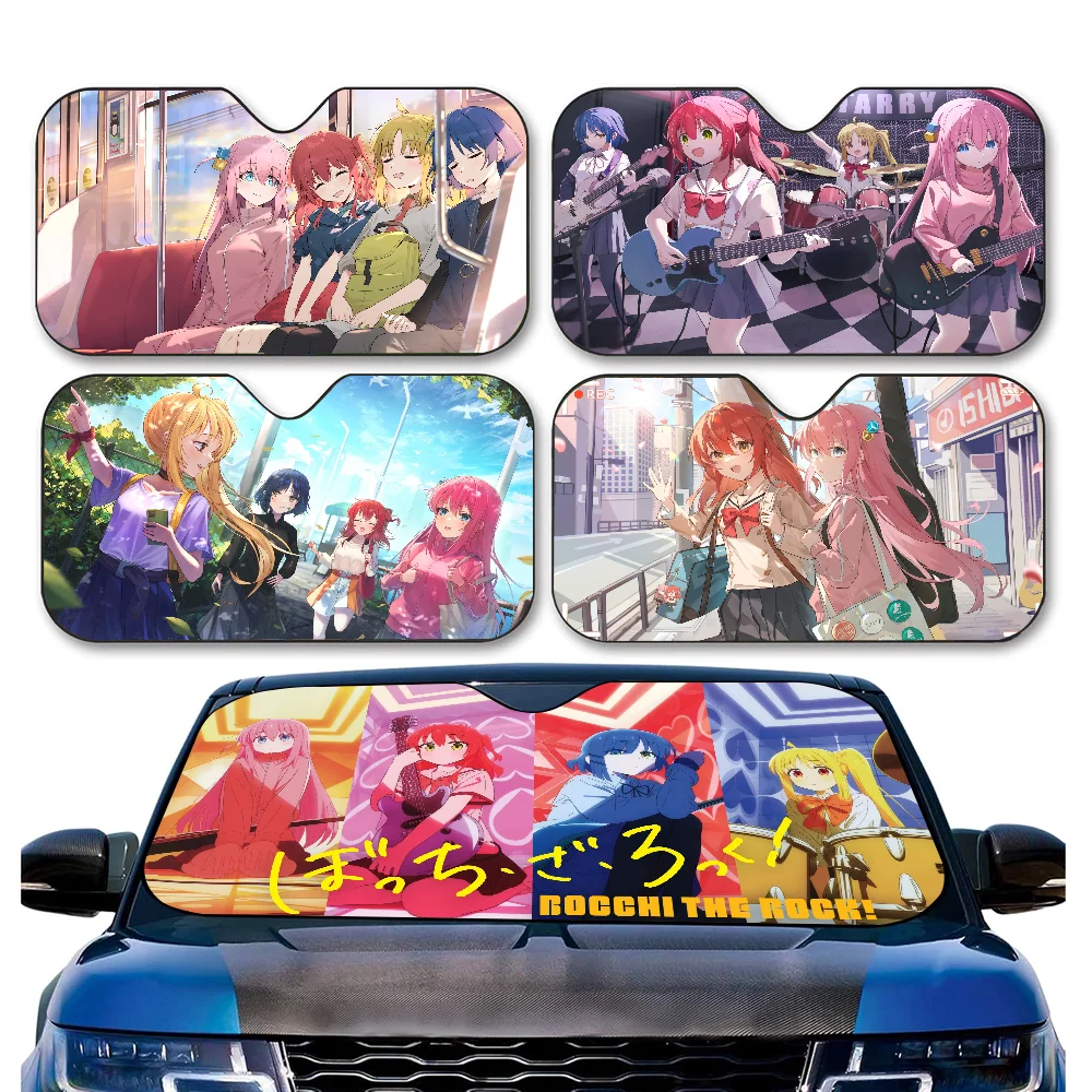 Anime Bocchi The Rock! Sexy Girl Novelty Car Front Windshield Sunshade 70x130cm Cartoon Foils Car Window Windscreen Cover