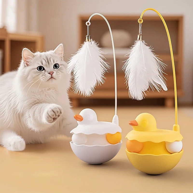

Detachable Tumbler Cat Toy with Feather and Bell Adorable Duck Shape Self-Entertainment Indoor Kitten Puzzle Toy Pet Accessories