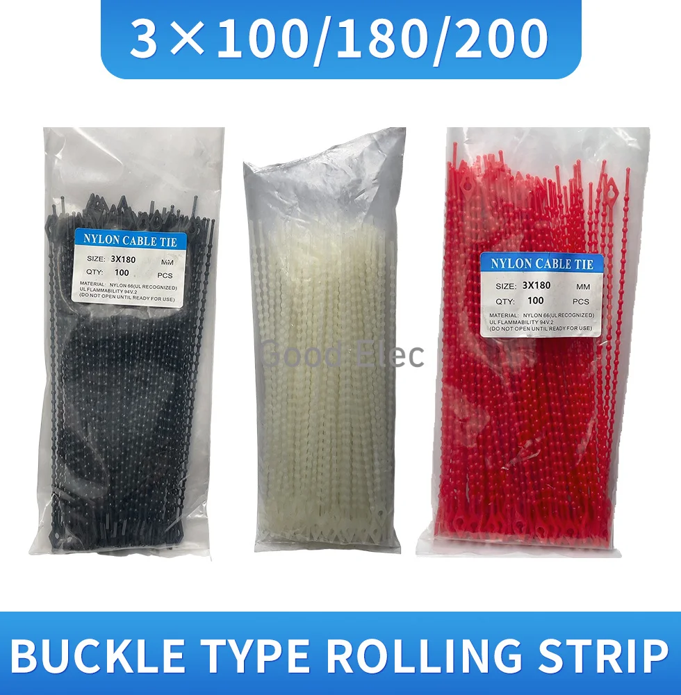 3 * 100/150/180mm 1.5/2.5mm wide nylon plastic reusable and detachable ring bead ball zipper zip tie bead zip tie