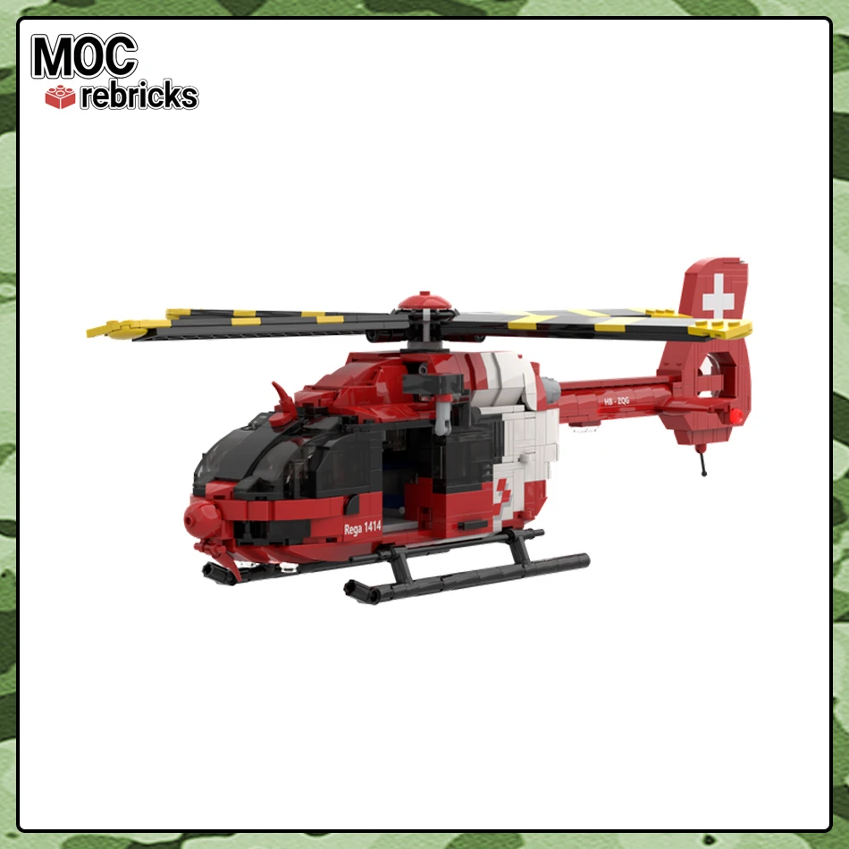 MOC Military Series Airbus Helicopters Eurocopter H145 - Swiss Rega1414 Building Block Model Bricks Toys for Kid Christmas Gifts