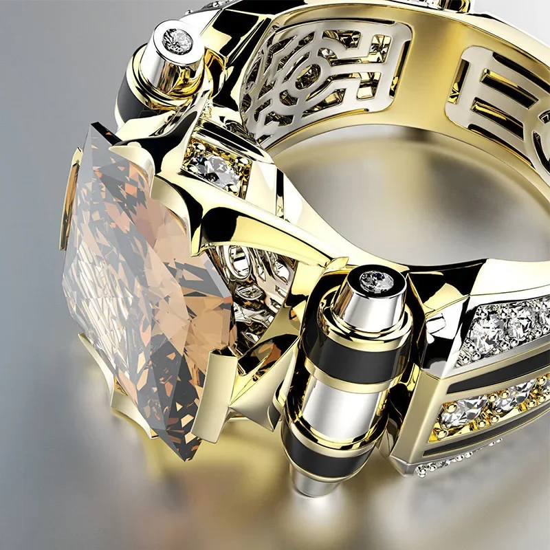 1 Pc Men Vintage Domineering Ring Creative Crystal Wedding Ring Gem-stone Hollow Out Finger Ring Women Ring Geometric