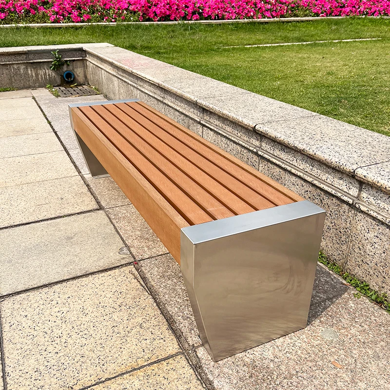 

Patio Furniture Outdoor Patio Park Bench Seat Stainless Steel Garden Chairs Metal Frame & WPC Seating Chairs