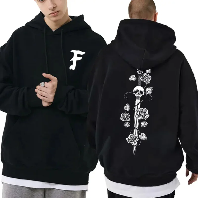 

Толстовка с капюшоном для группы передних наблюдений, меч, цветы, толстовки с принтом скелета, мужская модная уличная одежда, мужская винтажная толстовка большого размера