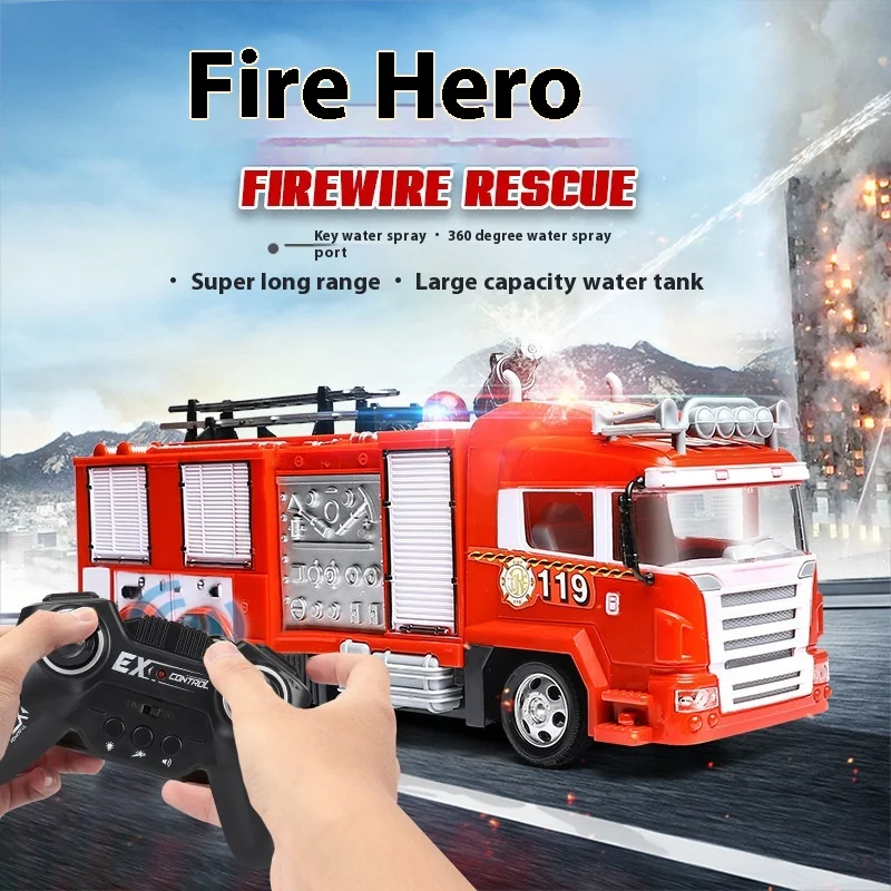 

New Electric Remote Control Fire Truck With One Click Water Spray Sound And Light Children'S Remote Control Car Toy