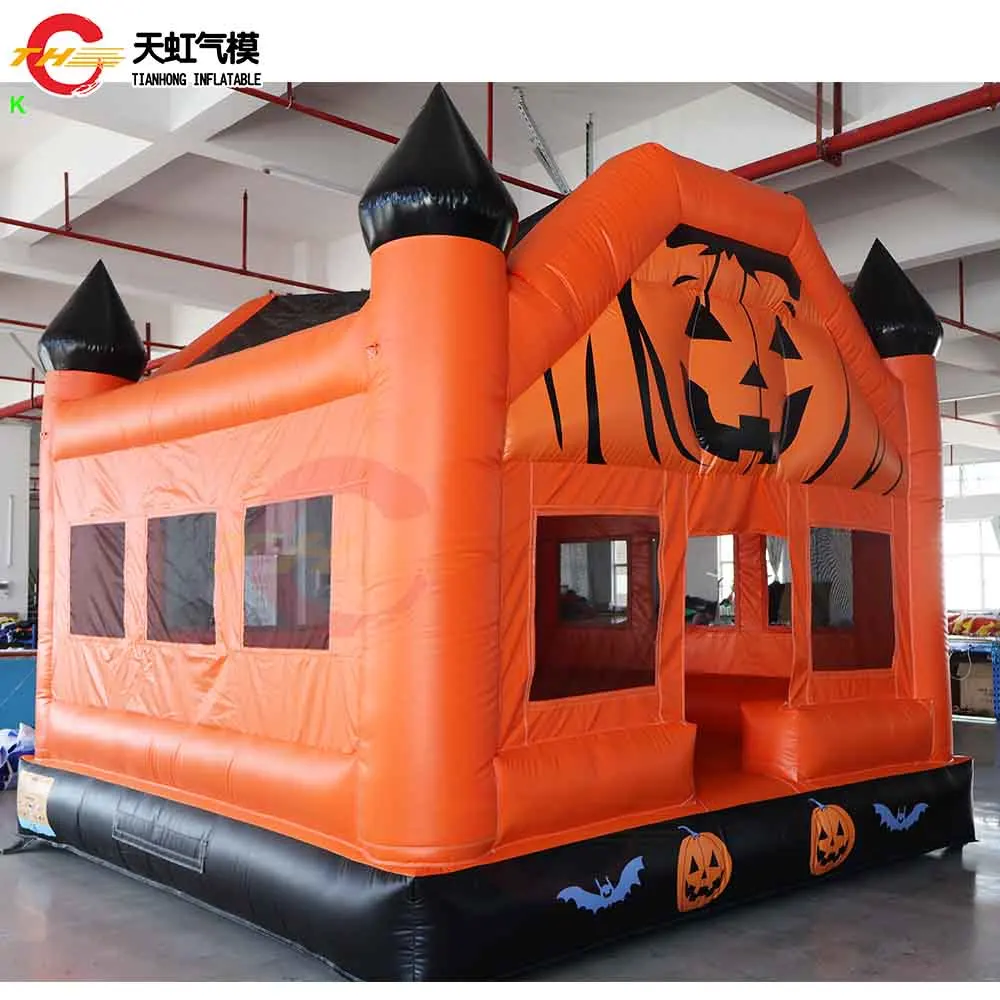 Envio rápido da porta 2025 novo bouncer de abóbora inflável 4x4m casa de salto de halloween assustadora para crianças e adultos com ventilador