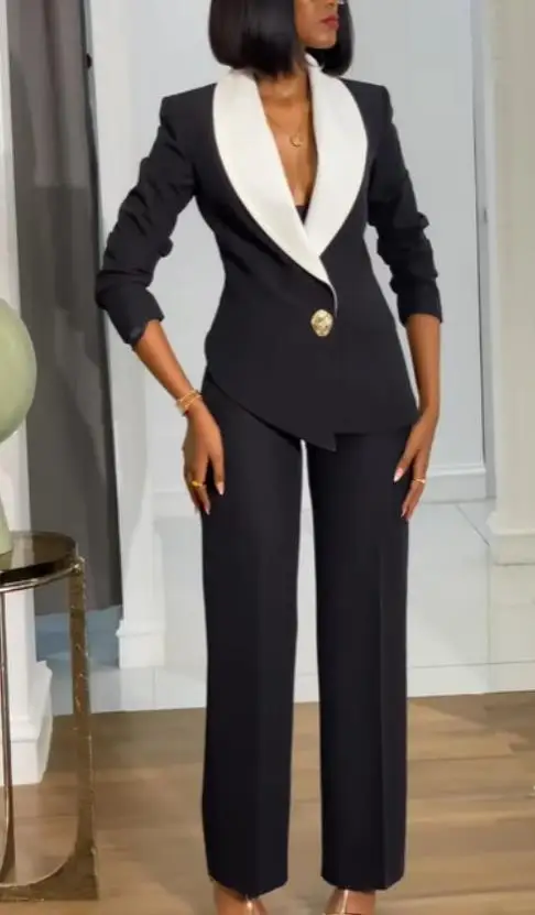 

Элегантный комплект из двух предметов с большими лацканами контрастного цвета, повседневный костюм для мужчин