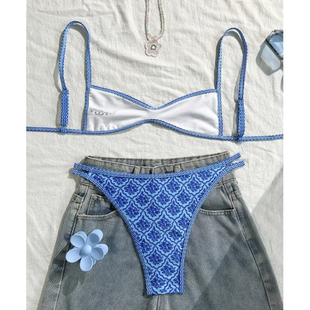 S - XL, mit Blumenmuster, hoch geschnittener Bikini, Damen-Badeanzug, zweiteiliges Bikini-Set, Badebekleidung, Badeanzug, Modell V6965. – Detail 20