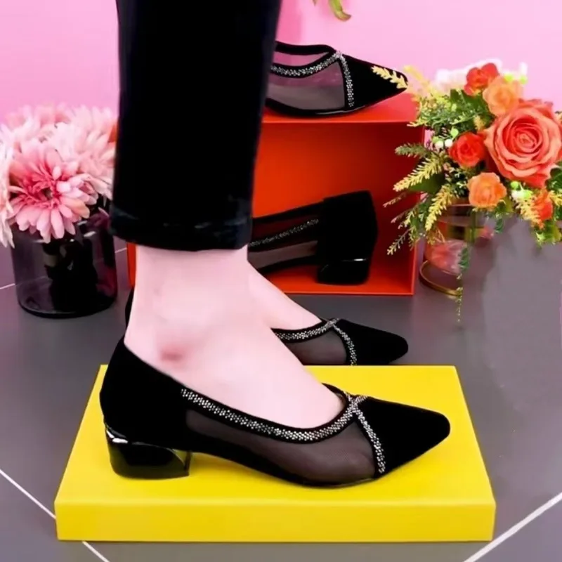 2025 شبكة سوداء جديدة مدببة موضة أحذية نسائية بكعب منخفض أحذية Lefu أحذية نسائية كاجوال #4