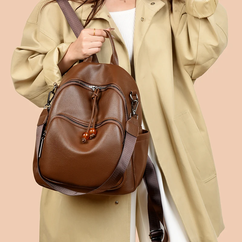 حقيبة ظهر كلاسيكية للسفر من الجلد الصناعي للنساء ، حقيبة تسوق ، لون سادة ، حقائب مدرسية ذات سعة كبيرة ، وقت ترفيه ، طالب ، نمط جديد