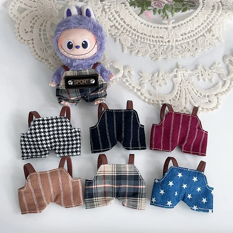 Para 10.5cm labubu 4.0 mini boneca listrado macacão conjunto brincalhão roupas diárias ropa labubu boneca acessórios presente de natal