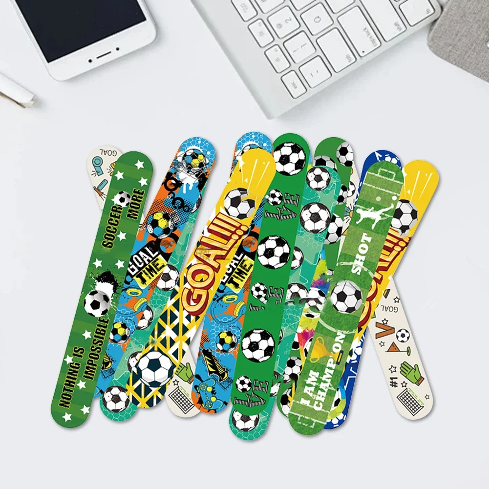 10-30pcs Soccer Slap Bracelets Football Theme Wristband Slap Bands Snap Buckle Wristband School Prize Football Party Decoration