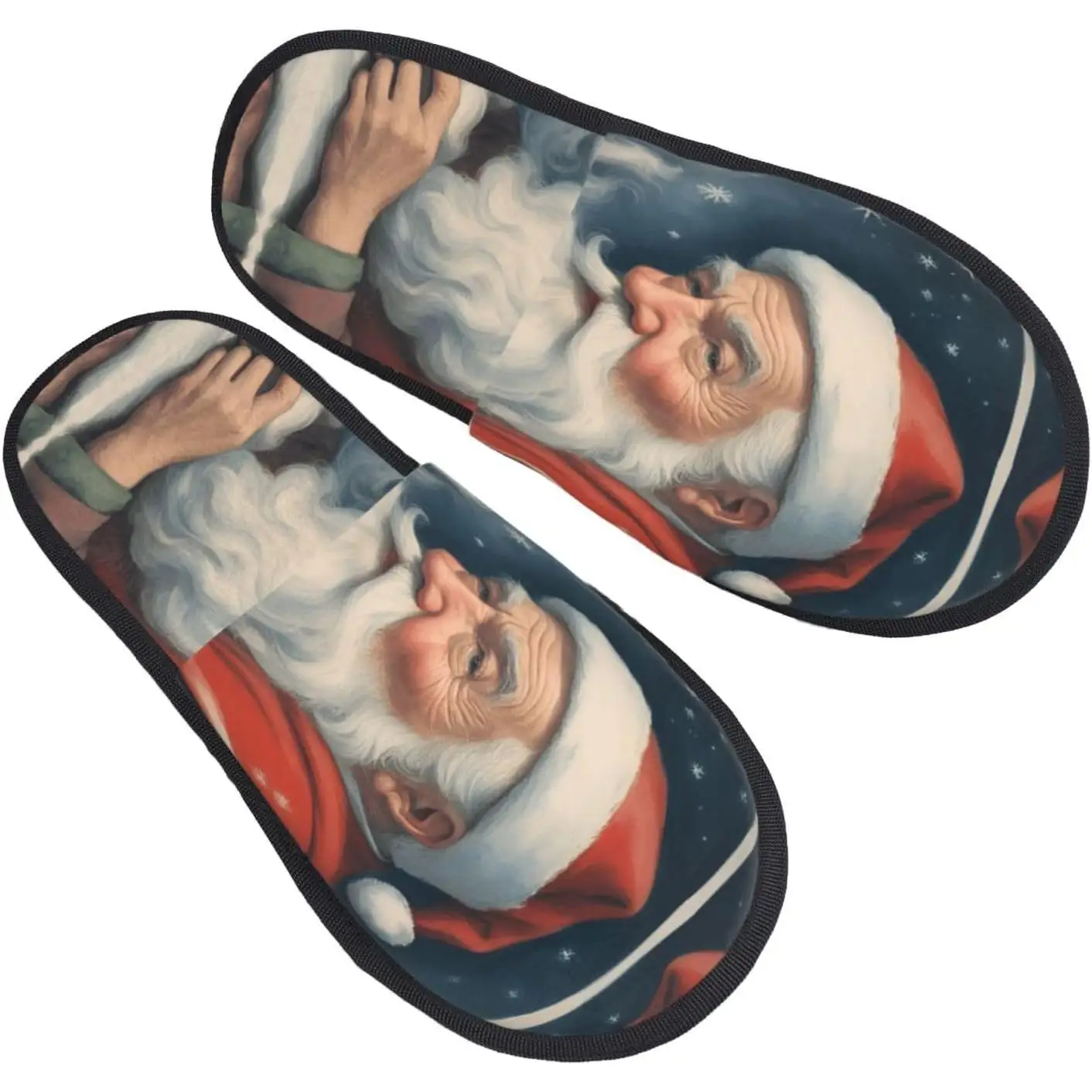 Santa Claus printing Fall Winter Fuzzy Slippers Comfy House Shoes,Portable for Hotel Travel Gifts for Women and Men