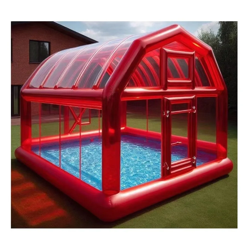 Portable Inflatable Swimming Pool Tent Outdoor Floating Cover House for Backyard Party Blow Up Pool Shelter