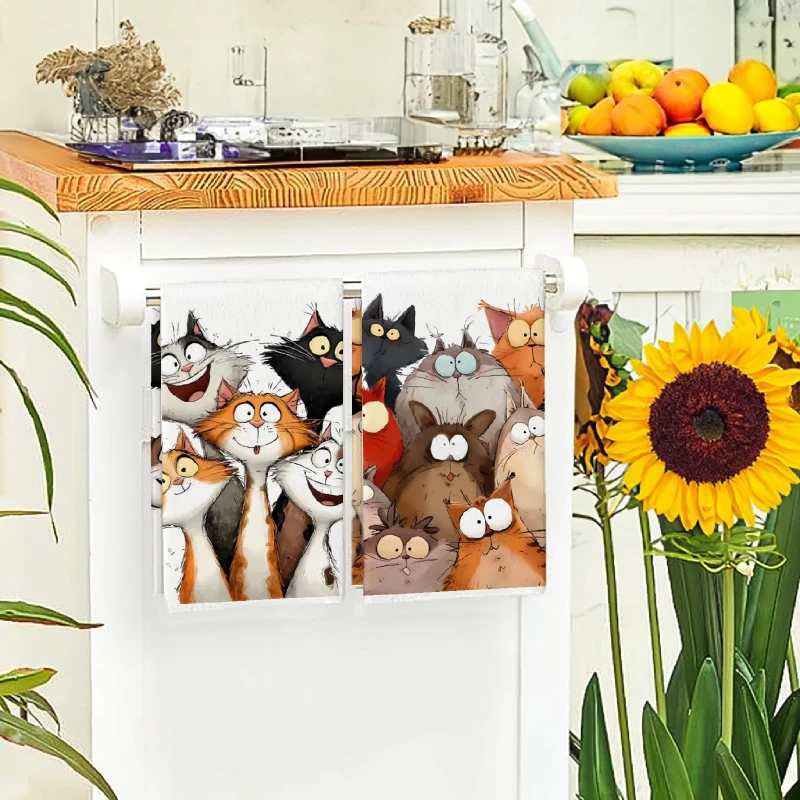 

2Pcs, Colorful Cartoon Cat Kitchen Towels, 40Cm*60Cm Towel Set, Super Absorbent Soft Cleaning Cloth