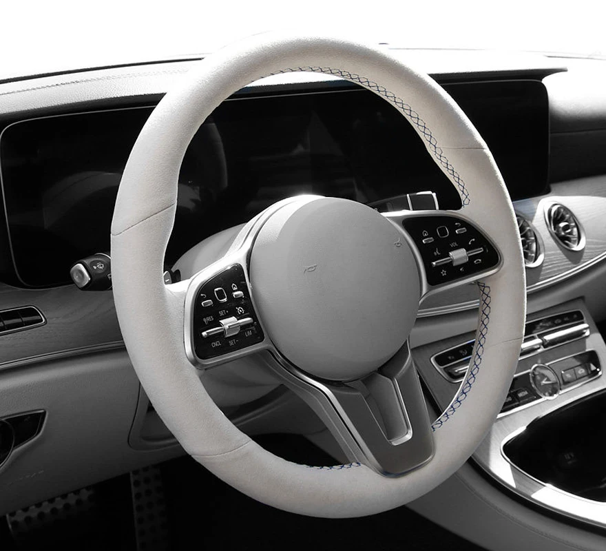Genuine Leather Suede Blue Thread Steering Wheel Cover Car Accessoires Specifically for Mercedes Benz A-Class B-Class C-Class