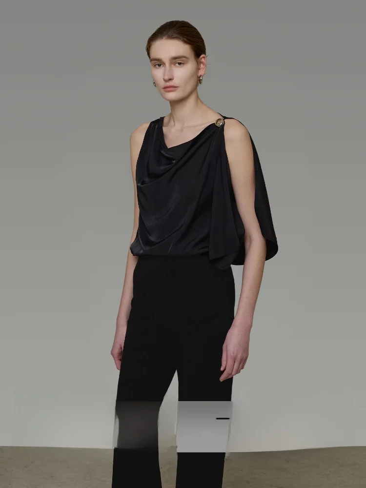 

Элегантные повседневные брюки-клеш с высокой талией для женщин, черные, с эффектом драпировки, утягивающие, простой дизайн