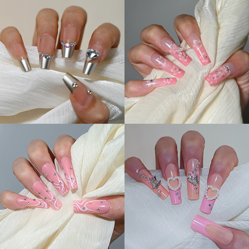 Uñas postizas estereoscópicas de colores artificiales, puntas de uñas de cobertura completa, herramientas de manicura, 24 unidades