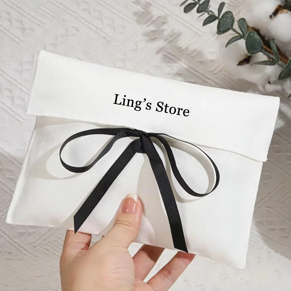

50Pcs Custom Logo Twill Cotton Jewelry Envelope Bag 6x6cm 10x10cm 22x17cm 30x25cm Cosmetic Wig Pouch Swimsuit Ring Key Organizer