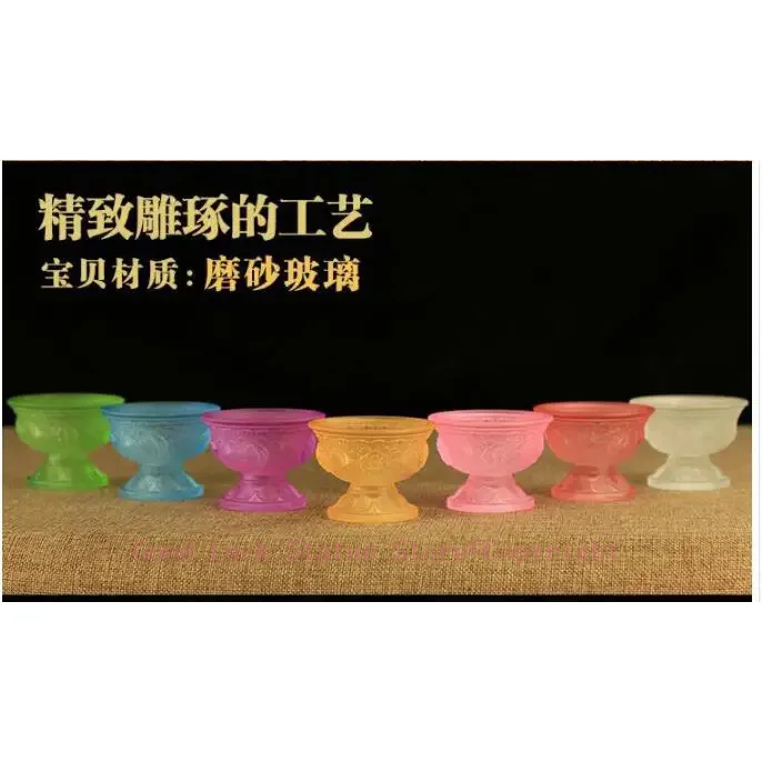 Wholesale Buddhist articles - HOME family Protection Talisman-7 Colored Glaze Lotus lamp holder Holy water cup -M7