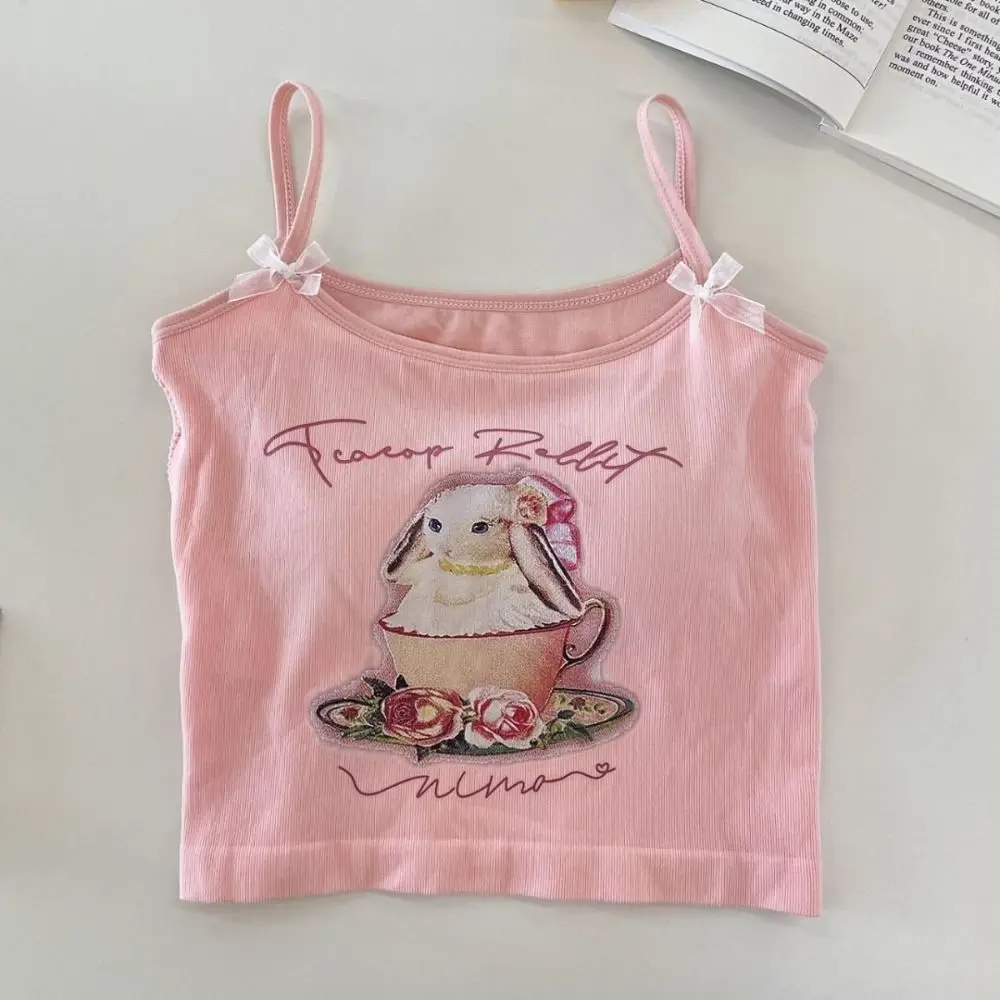 

Cute Sexy Sleeveless Top Sweet Rabbit Print Graphic Tank Top Causal Gentle Slim Corset Summer