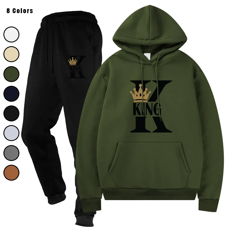 

2025 Autumn and Winter Men's Printed Leisure Fashion Hooded Running Coat Sports 2 - piece Set