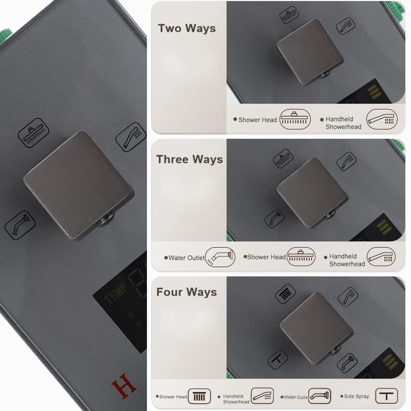 Katup Mixer Pancuran Terpasang di Dinding Digital 2/3 Arah Hitam/Krom dengan Tampilan Kontrol Air Berteknologi Tinggi untuk Mandi dan Pancuran