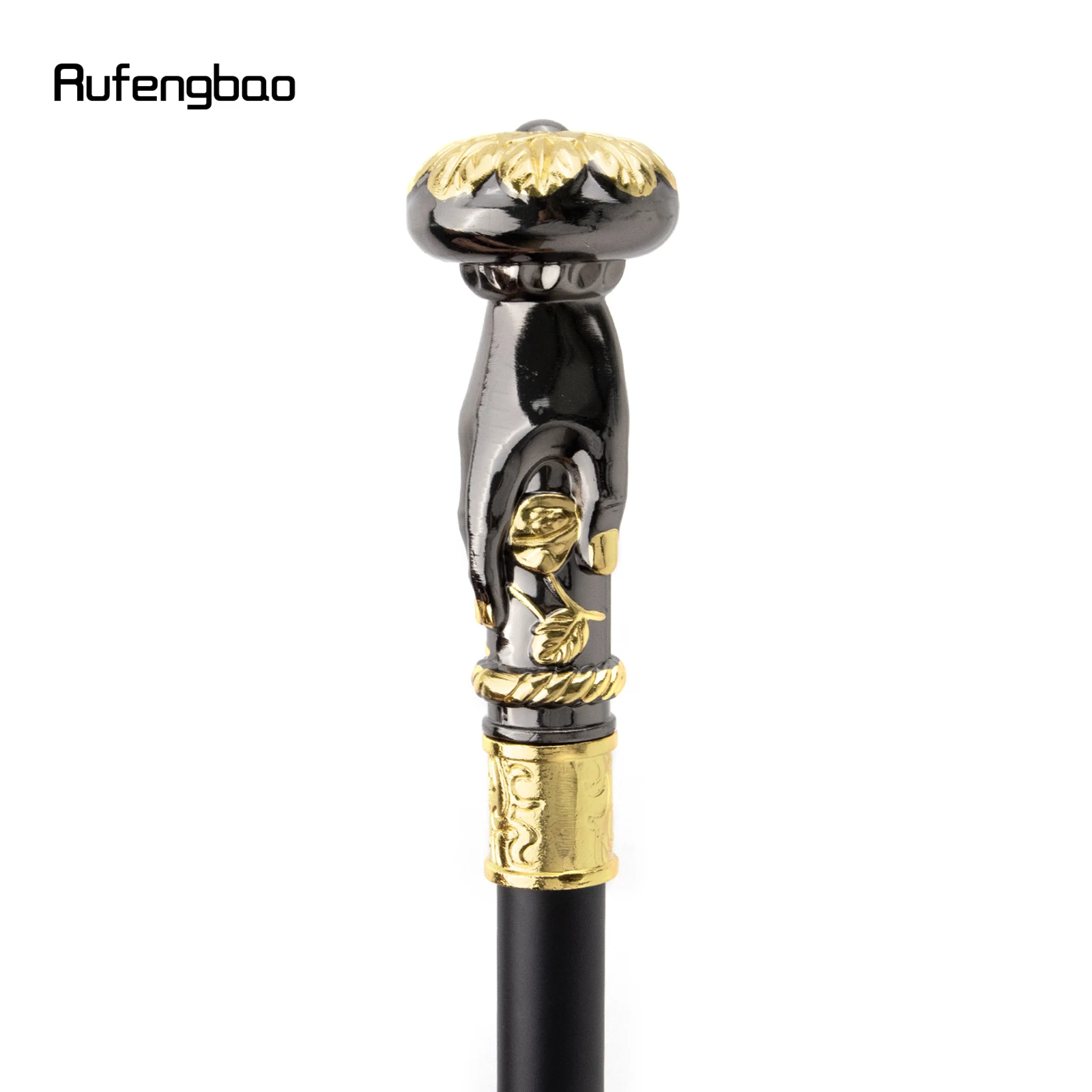 Golden Black Hand Hold Flower Luxury Fashion Walking Stick for Party Decorative Cane Elegant Crosier Knob Walking Stick 93cm