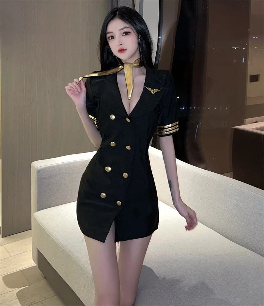 Sexy Stewardess Uniform Erotic Lingerie Costumes Flight Attendant Sex Cosplay Anime Police Japanese Role Play Carnival Dress Up