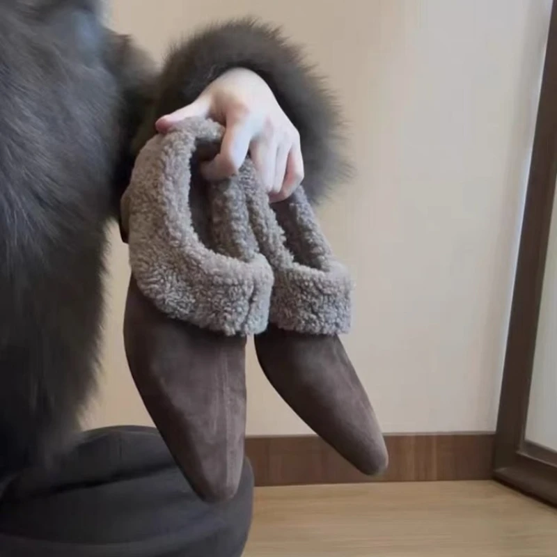 

Женские туфли с заостренным носком в стиле ретро, зимние, на плюшевой подкладке, теплые, на низком каблуке 1-3 см