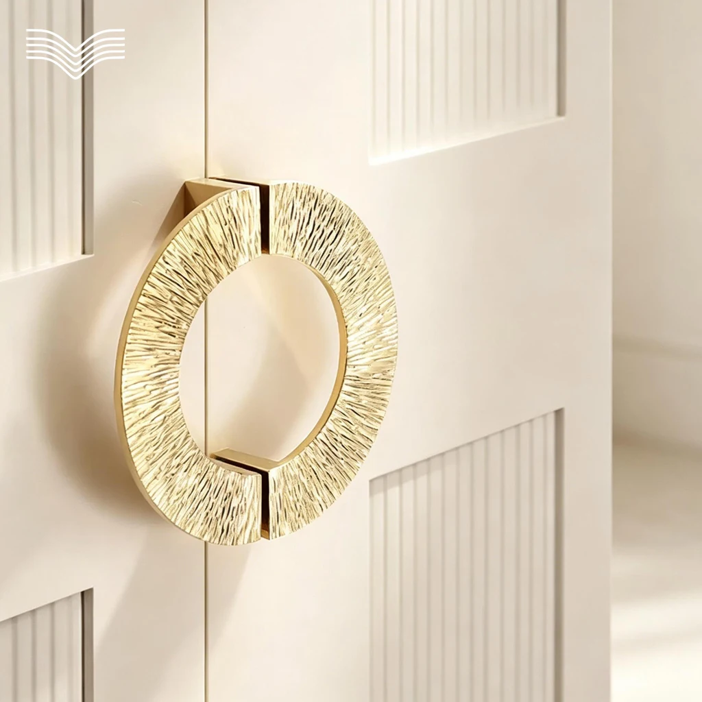 Hammered Textured Brass Round Single Hole Pulls Luxury Bright Gold Furniture Handles American Style Wardrobe Cabinet Drawer Door