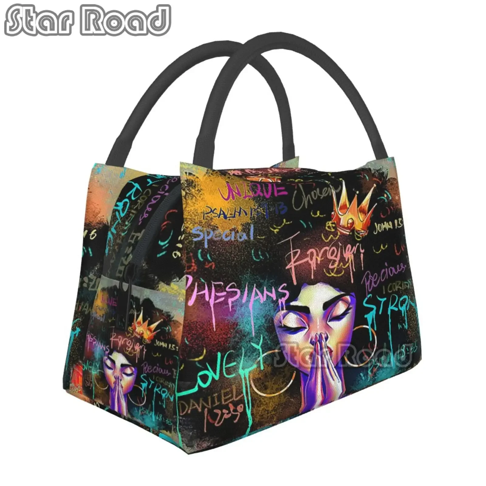 African American Black Girl Big Size Lunch Bags for Thermal Cooler Bento Box Women Lunch Box Food Bag for Office School Work