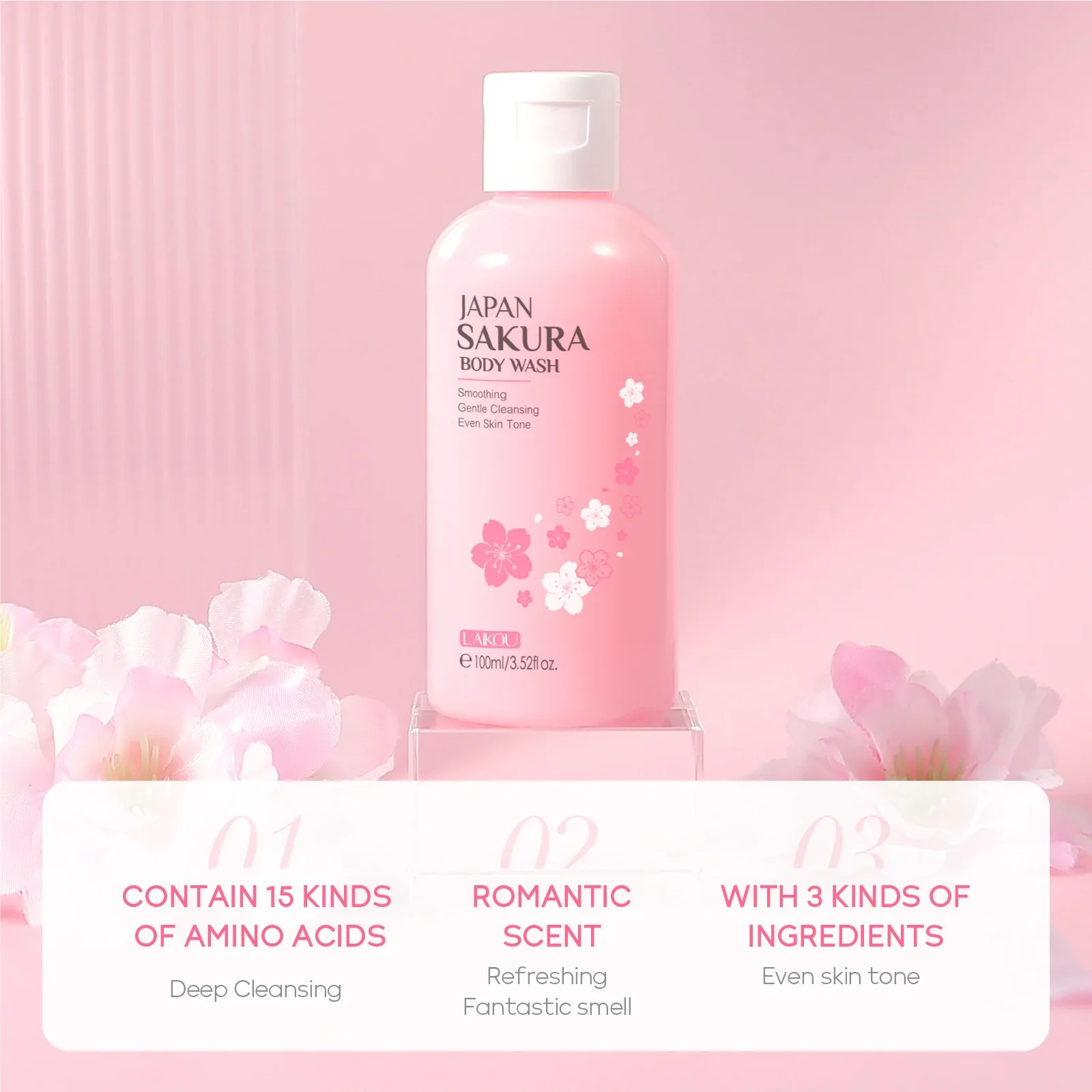 LAIKOU 100ml Sakura Body Wash Shower Gels Lotion Cherry Blossom Smooth Gentle Cleansing Fragrant Moisturizing Skin Care