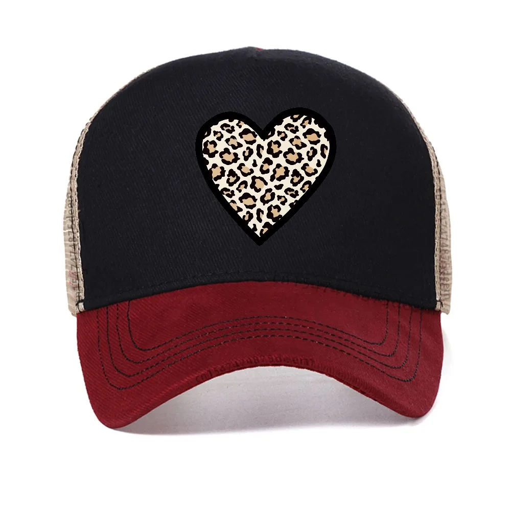 

Leopard Heart Printed baseball cap Summer Casual adjustable mesh Snapback hats unisex outdoor trucker caps Breathable sun hat