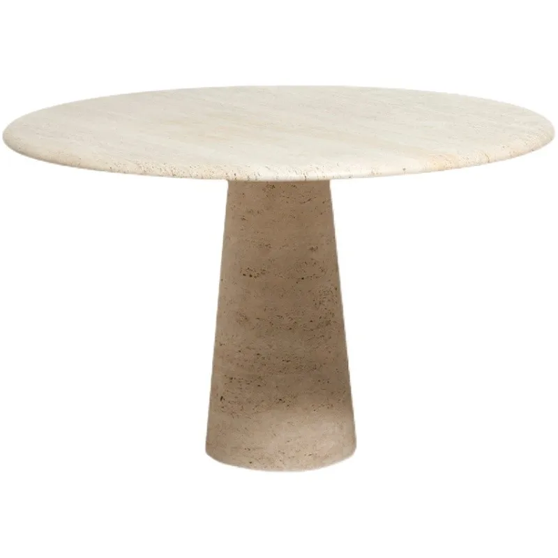 

Travertine dining table round light luxury high-end small apartment living room household marble round table