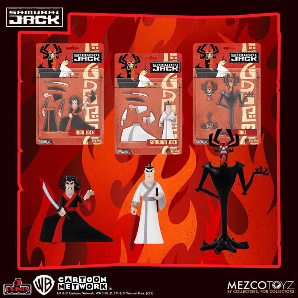 Mezco Toyz 5 Points Samurai Jack/Mad Jack/Aku Boneco de Ação de 3,75 polegadas Modelo Deluxe Kit de Garagem (não é um conjunto)
