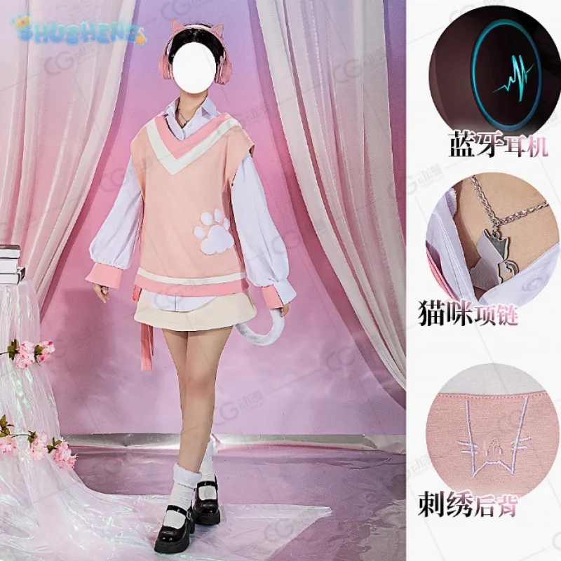 2026 Halloween Pink Vest Shirt Socks Tail Women Set Project Sekai Colorful Stage!feat.Cosplay Mizuki Akiyama Amia mzk Costume