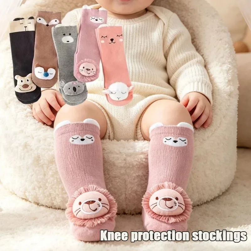 1-2Pairs Toddler Over Knee Socks Cartoon 3D Design Non Slip Baby Long Tube Stockings for Boys Girls Infant Knee Protection Socks