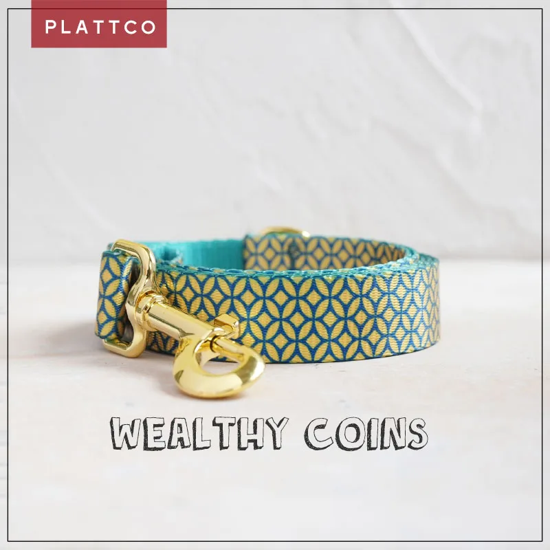 PLATTCO unique design dog leash print WEALTHY COINS pattern and high-quality gold buckle size 5 PDL305YG