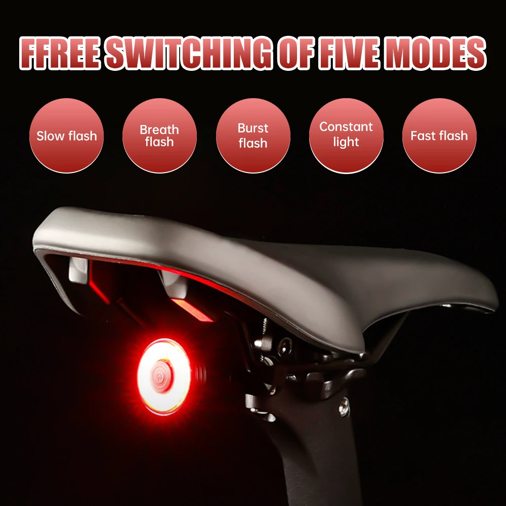 New Bicycle Smart Brake Tail Light Bike Rear Light Smart Brake Sensing Light Bicycle Tail Light Waterproof  LED 5mode Auto Light