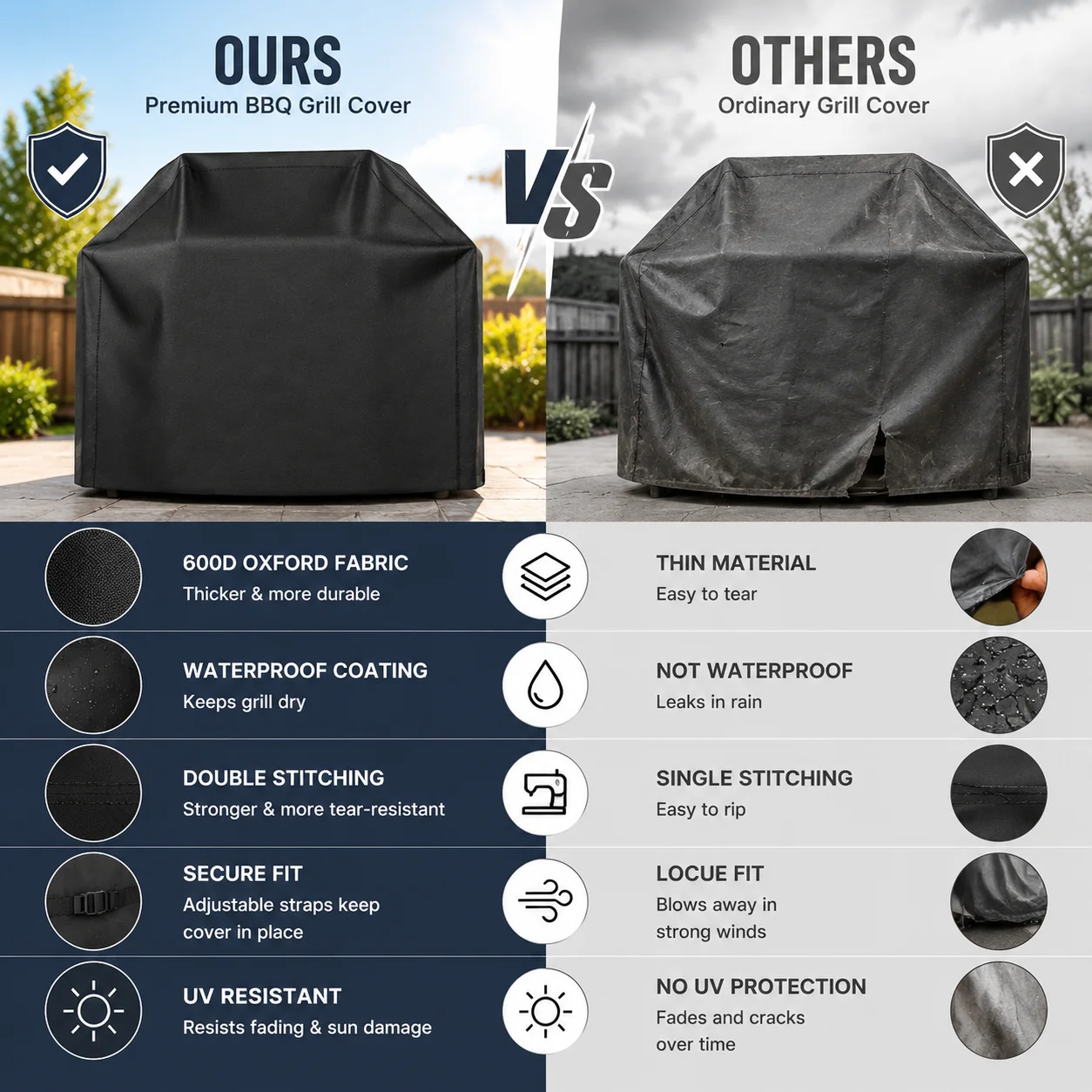 Barbecue Grill Cover, Waterproof BBQ Cover for Outdoor Grill, Durable Fabric Full Coverage with Adjustable Fastening Strap, Rain and Dust Protection for Patio Backyard Cooking, Outdoor Barbecue Use, Easy Seasonal Storage, Compact Folding, Portable